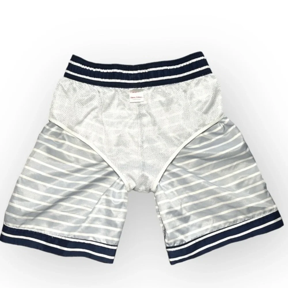 Hanna Andersson Boys Navy White Striped Swim Trunks Board Shorts Bathing Suit